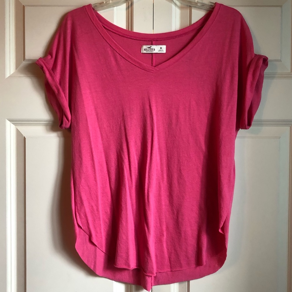 Hollister Pink V Neck T-Shirt M